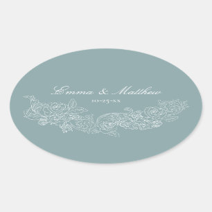 Sticker Ovale Classic Ornament Dusty Bleu Logo Mariage