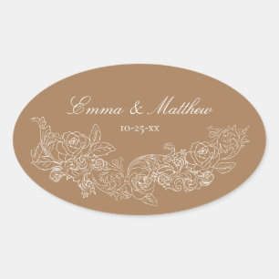 Sticker Ovale Classic Ornament Golden Brown Logo Mariage