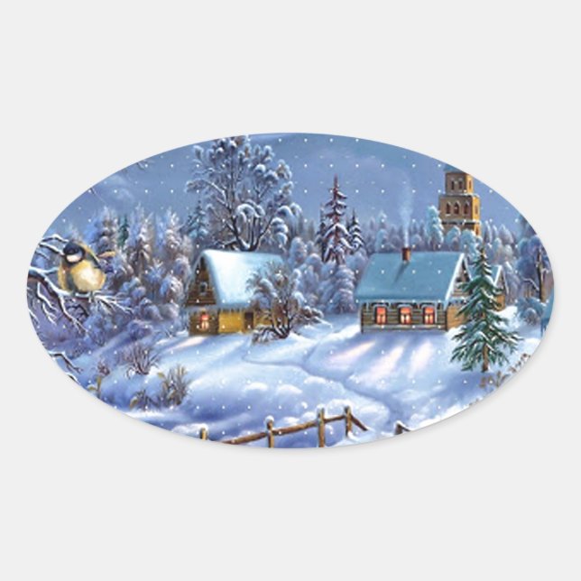 Sticker Ovale Classique, belle image vintage de Noël (Devant)
