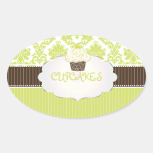Sticker Ovale Clé PixDezines cupcake+damask/do-it-yourself coule