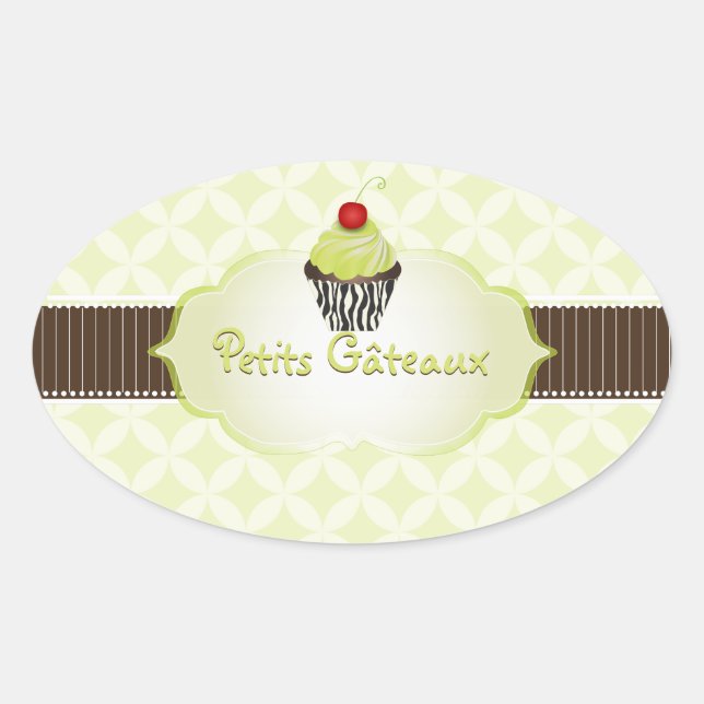 Sticker Ovale Clé PixDezines cupcake+treillis/do-it-yourself cou (Devant)