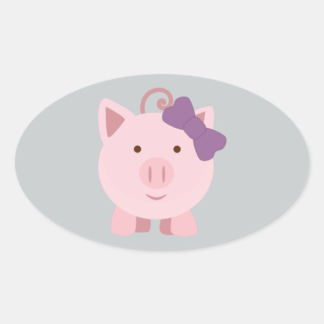 Sticker Ovale Cochon fille mignonne (Devant)