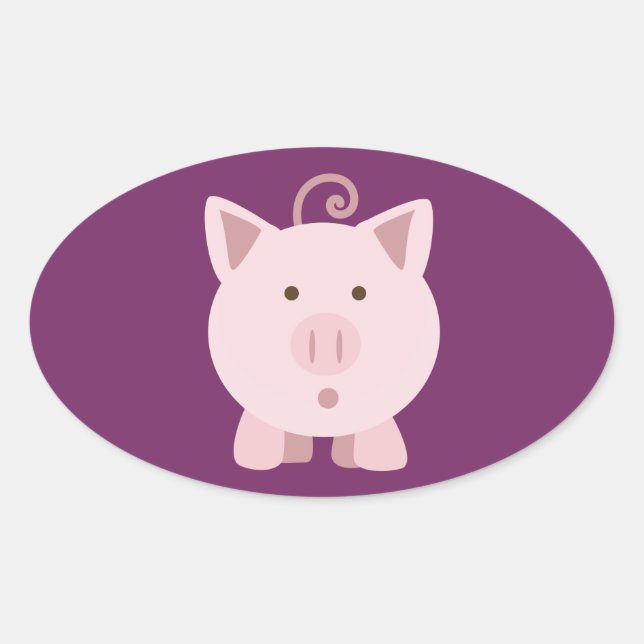Sticker Ovale Cochon mignon surpris (Devant)
