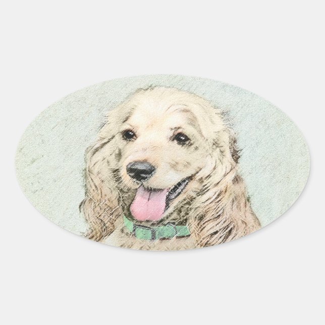 Sticker Ovale Cocker Spaniel Buff Peinture - Art Chien original (Devant)