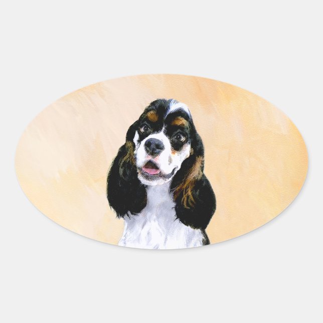 Sticker Ovale Cocker Spaniel (Parti) Peinture - Art Chien origin (Devant)