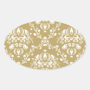Sticker Ovale Cocoa and Cream Damask