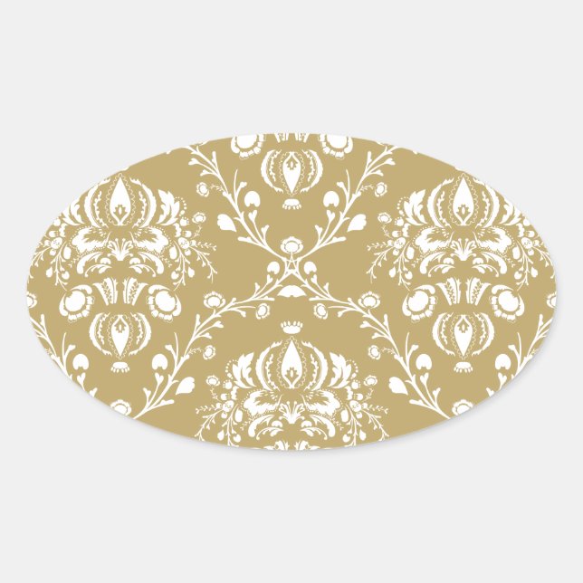 Sticker Ovale Cocoa and Cream Damask (Devant)