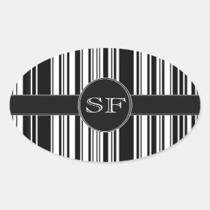 Sticker Ovale Code barres noir et blanc