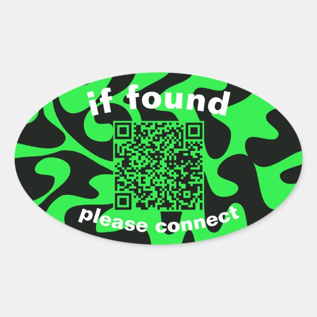 Sticker Ovale Code QR vert citron mignon objets trouvés (Devant)