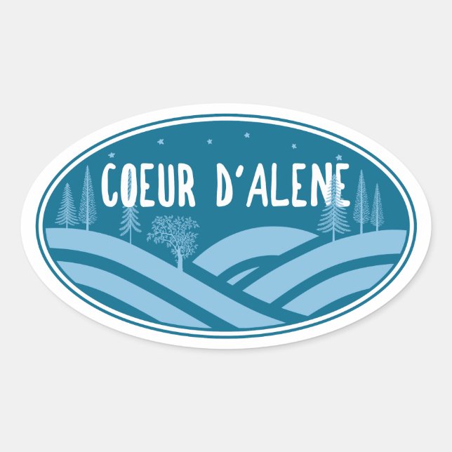Sticker Ovale Coeur d'Alene Idaho Outdoors (Devant)