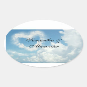 Sticker Ovale Coeur dans les nuages, Ciel Bleu Amour romantique