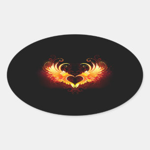 Sticker Ovale Coeur de feu ange avec ailes
