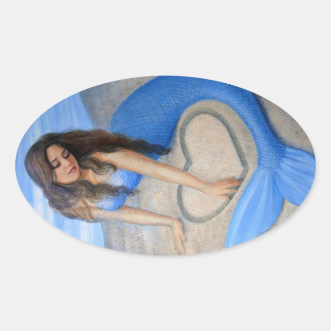 Sticker Ovale Coeur de la sirène bleue (Devant)