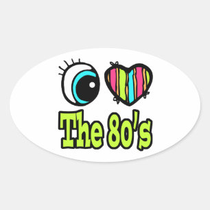 Sticker Ovale Coeur des yeux lumineux J'aime les années 80