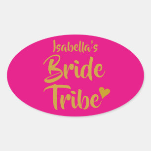 Sticker Ovale Coeur personnalisé d'or de tribu de jeune mariée
