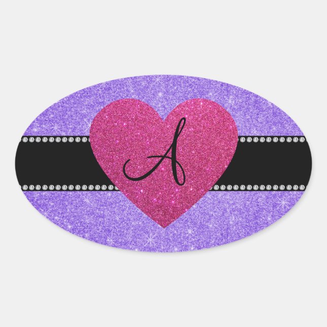 Sticker Ovale Coeur rose de parties scintillant violet de monogr (Devant)