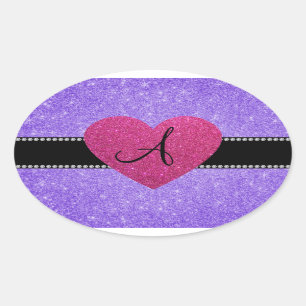 Sticker Ovale Coeur rose de parties scintillant violet de monogr
