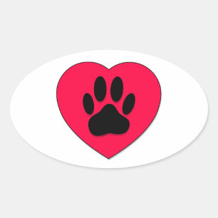 Sticker Ovale Coeur rouge avec Empreinte de patte de chien