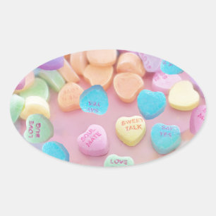 Sticker Ovale coeurs de bonbons valentines