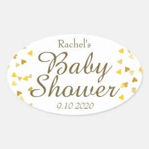 Sticker Ovale Coeurs d'or Baby shower Favoriser