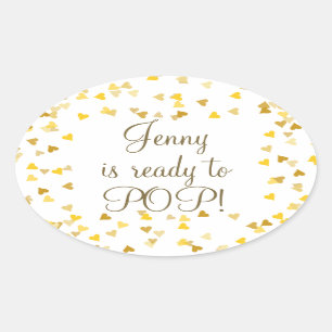Sticker Ovale Cœurs Dorés Elle est Prête à Naître Cadeau pour un