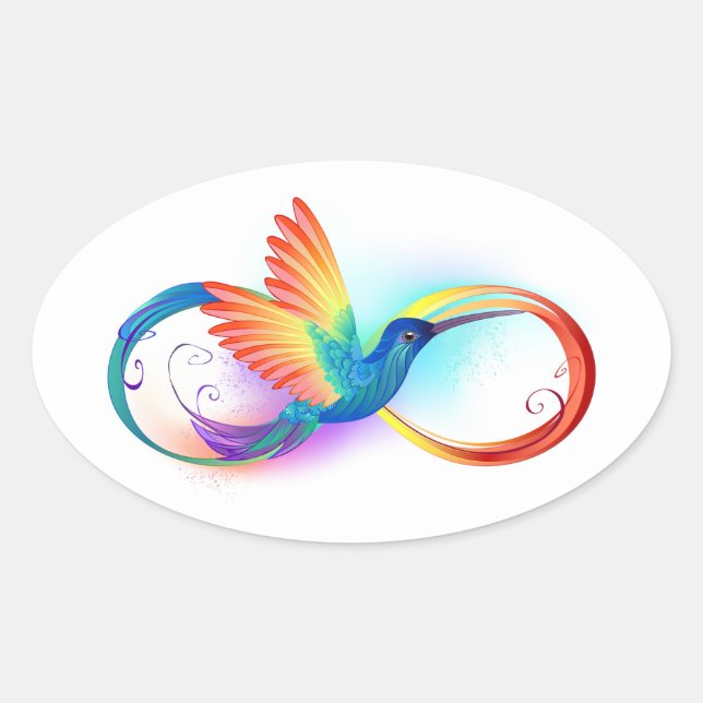 Sticker Ovale Colibri arc-en-ciel avec symbole Infinity (Devant)