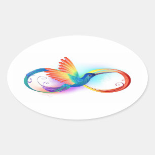 Sticker Ovale Colibri arc-en-ciel avec symbole Infinity