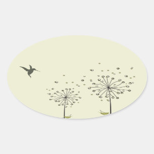 Sticker Ovale Colibri et pissenlit