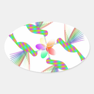 Sticker Ovale Colibris Arc-En-Ciel Embrasser Une Fleur