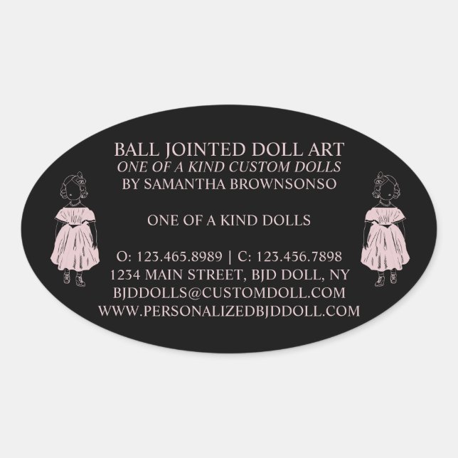 Sticker Ovale Collectionneur de poupées de mode uniques noires (Devant)