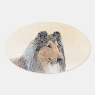 Sticker Ovale Collie (Rough) Peinture - Cute Original Chien Art