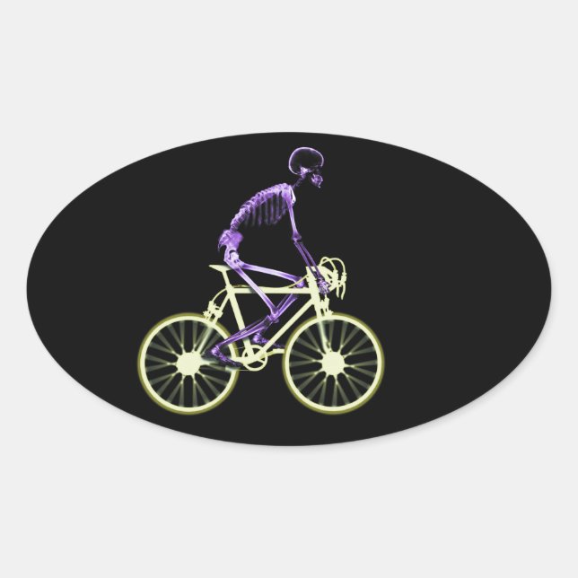 Sticker Ovale Color X-ray Skeleton Riding Bike (Devant)