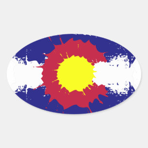 Sticker Ovale Colorado artistique drapeau de peinture splatter o