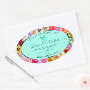 Sticker Ovale Colorful Floral Lumière Turquoise Produit Coeurs É