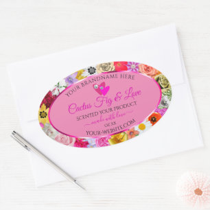 Sticker Ovale Colorful Floral Pink Produit Forfait Coeurs Étique