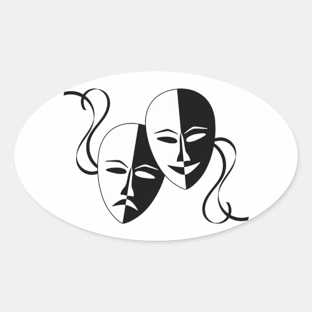 Sticker Ovale Comédie et tragédie Masques de théâtre / Visages (Devant)