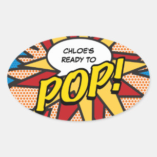 Sticker Ovale Comic Book Ready to POP! Baby shower