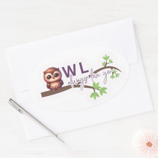 Sticker Ovale Conception adorable des chouettes (Enveloppe)