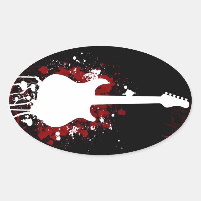 Sticker Ovale Conception de guitare cool (Devant)
