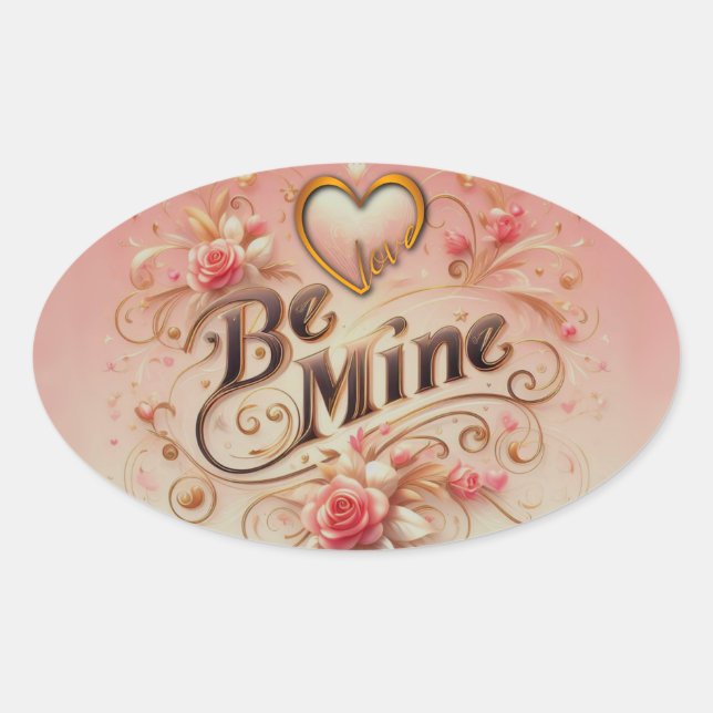 Sticker Ovale Conception de la Saint-Valentin Sois Mien avec Cœu (Devant)