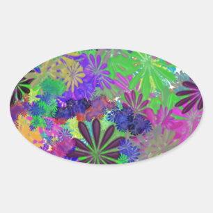Sticker Ovale Conception de l'alimentation en fleurs hippie