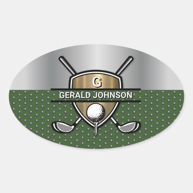 Sticker Ovale Conception de monogramme de golf de bouclier d'or  (Devant)
