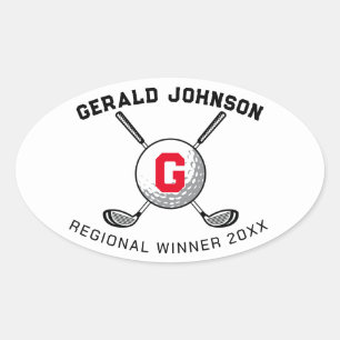 Sticker Ovale Conception de monogramme de golf élégant personnal