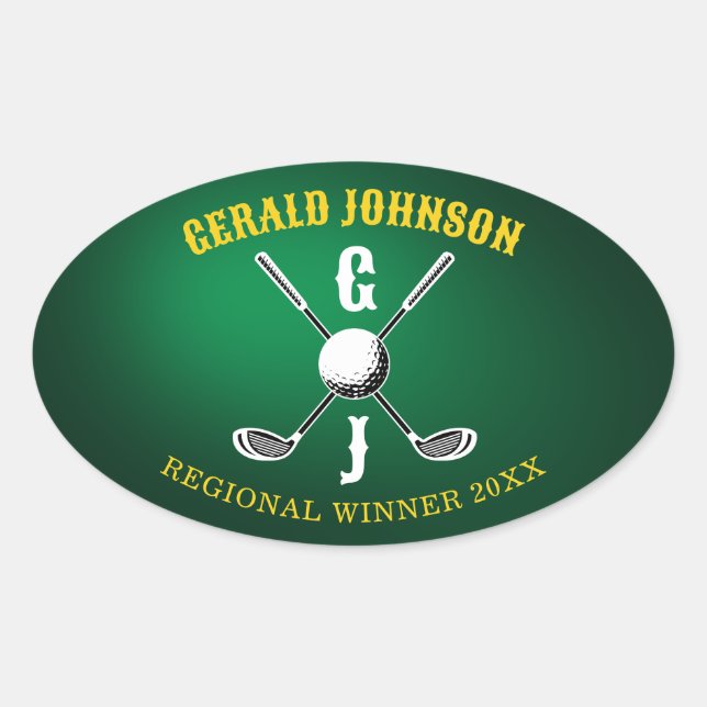 Sticker Ovale Conception de monogramme de golf élégant personnal (Devant)
