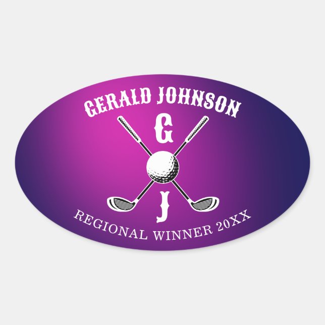 Sticker Ovale Conception de monogramme de golf élégant personnal (Devant)