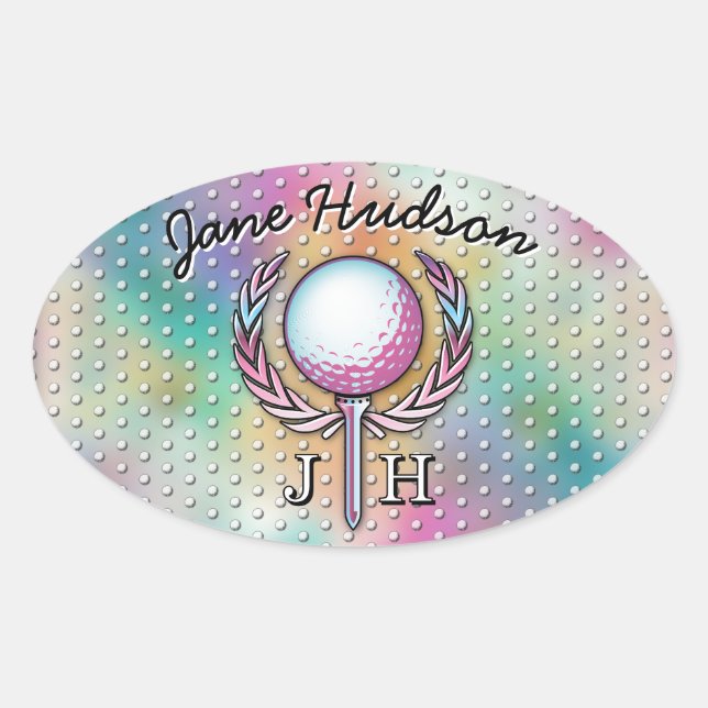 Sticker Ovale Conception de monogramme personnalisé pour golfeus (Devant)
