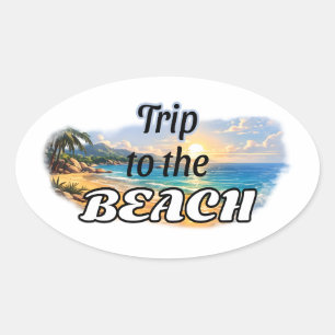 Sticker Ovale Conception d'évasion au coucher du soleil tropical