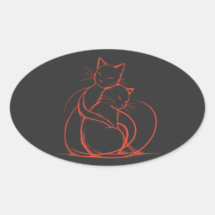 Sticker Ovale Conception minimaliste de câlin - Adorable Feline