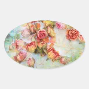 Sticker Ovale Conception vintage de roses secs