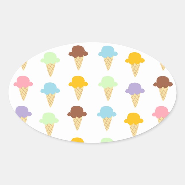 Sticker Ovale Cônes de crème glacée colorée (Devant)